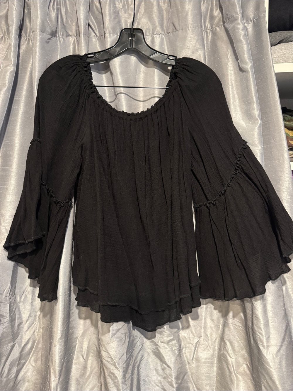 Bailey 44 Black Peasant Top with Tiered Bell Sleeves size Medium